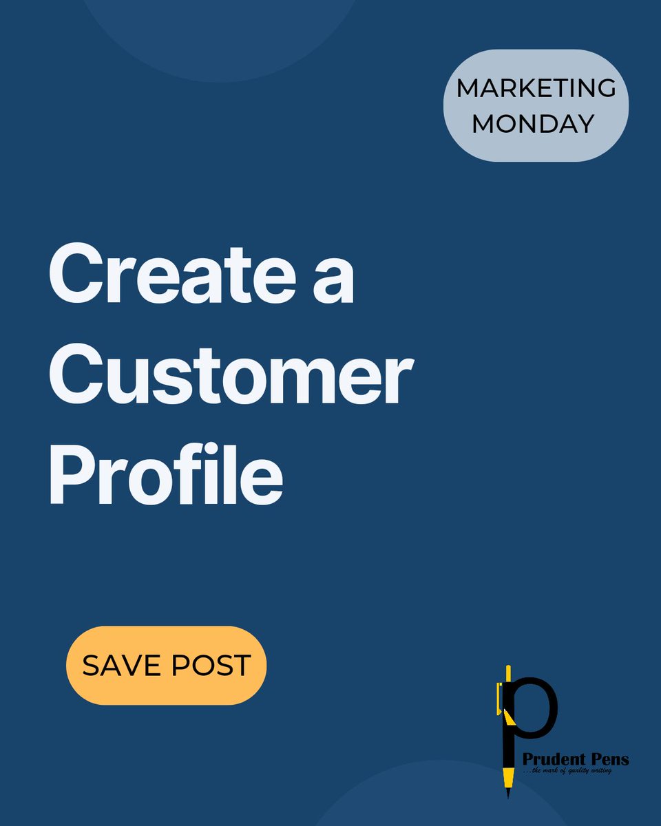 prudentpens's tweet photo. Mondays are for fresh starts 👻 Create a customer profile for your business. Note their location, gender, career status, income, and interests. This helps target your marketing efforts better. Enjoy a beautiful week ahead 🎉 #PrudentPens #MarketingMonday https://t.co/yxY07gdFin