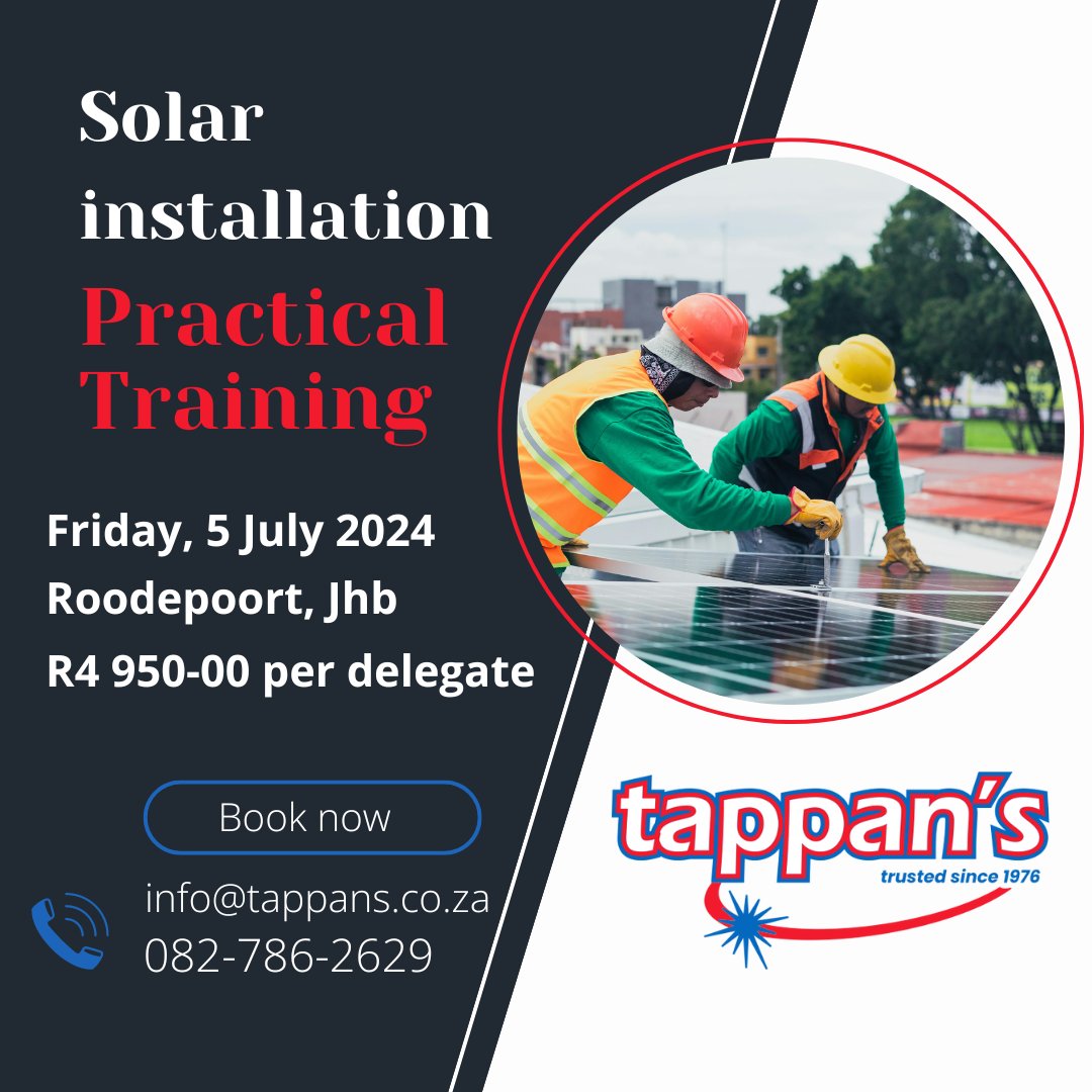Solar Installation PRACTICAL training event NOW AVAILABLE ✅
Book your spot!
📨 info@tappans.co.za
📞082-786-2629
#SolarTraining #solartraining #practical #practicaltraining #solarinstallation #solarinstallationcompany #electrician #electricianlife #electriciansoftiktok