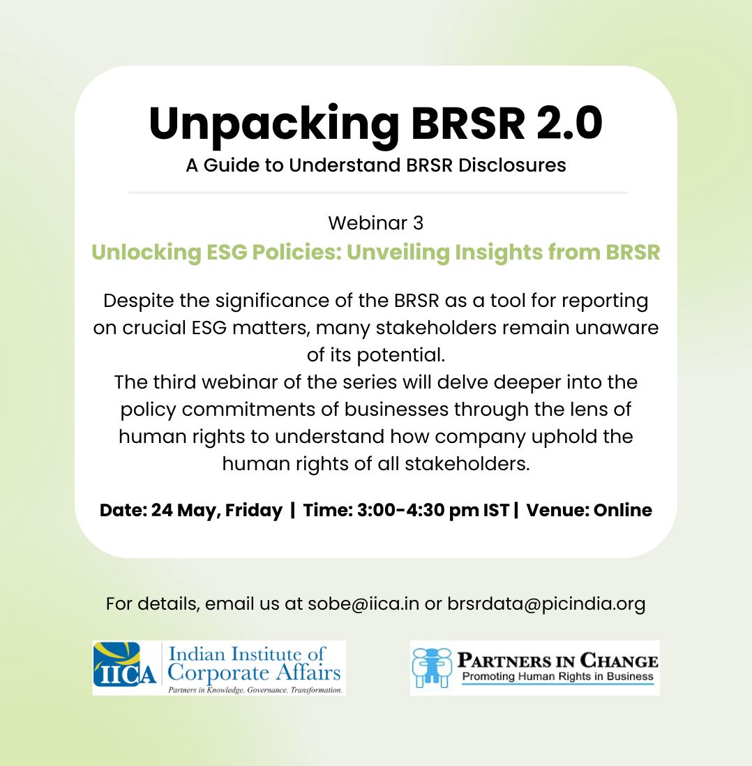 The 3rd webinar will delve deeper into the ESG commitments of businesses vis-a-vis rights and wellbeing of diff stakeholders, as they navigate their path towards a #JustTransition.
Register ➡ lnkd.in/dJBiGZgf (Do not register if u have done so for the previous webinars)