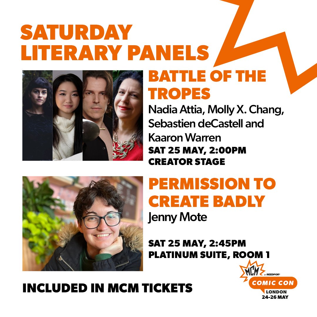 Saturday panels and workshops with Andy Darcy Theo, A. B. Poranek, Noah Medlock, Natasha Pulley, Nadia Attia, Molly X. Chang, Sebastien deCastell, Kaaron Warren and Jenny Mote. 🎉