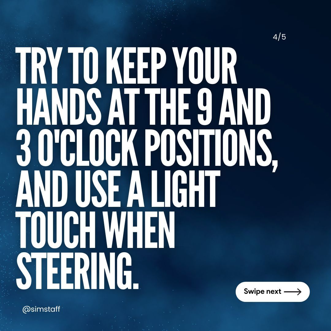 Happy Tip Monday! 🏁 This week's sim racing tip is all about the importance of proper hand positioning on the steering wheel. Remember, keeping your hands at 9 and 3 o'clock will help you maintain control and precision while navigating those tight corners. #simracing #esports
