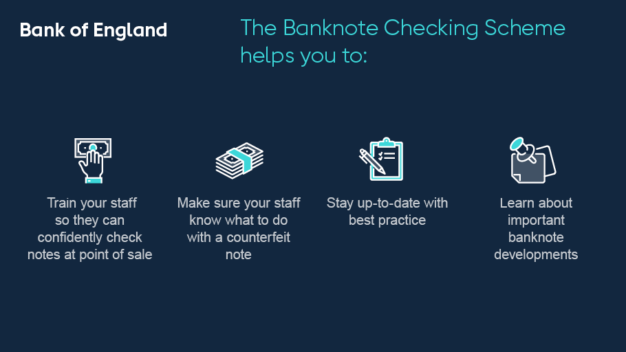 Over 700 businesses across the UK have signed up to our free Banknote Checking Scheme. Through advice on best practice, banknote news, and contact with the Bank of England, your business can reduce financial loss caused by counterfeit banknotes. 

👉 b-o-e.uk/3UMA0JN