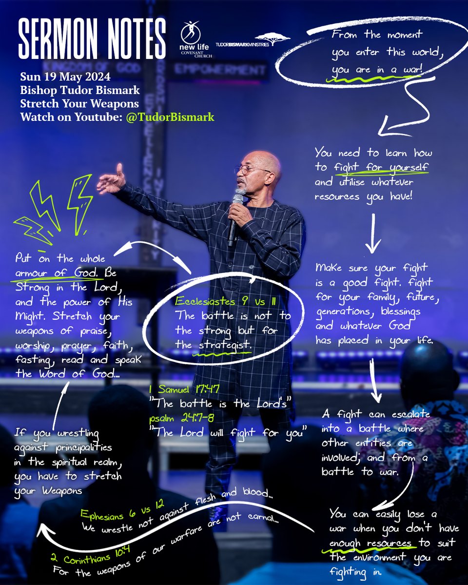 Want to revisit last Sunday's powerful message? ⚔️ We've got you covered! Check out the sermon notes for a quick refresher on Bishop Tudor Bismark's message, 'Stretch Your Weapons.' Watch the full sermon on YouTube @TudorBismark ow.ly/lHPy50RMUG5 and be empowered