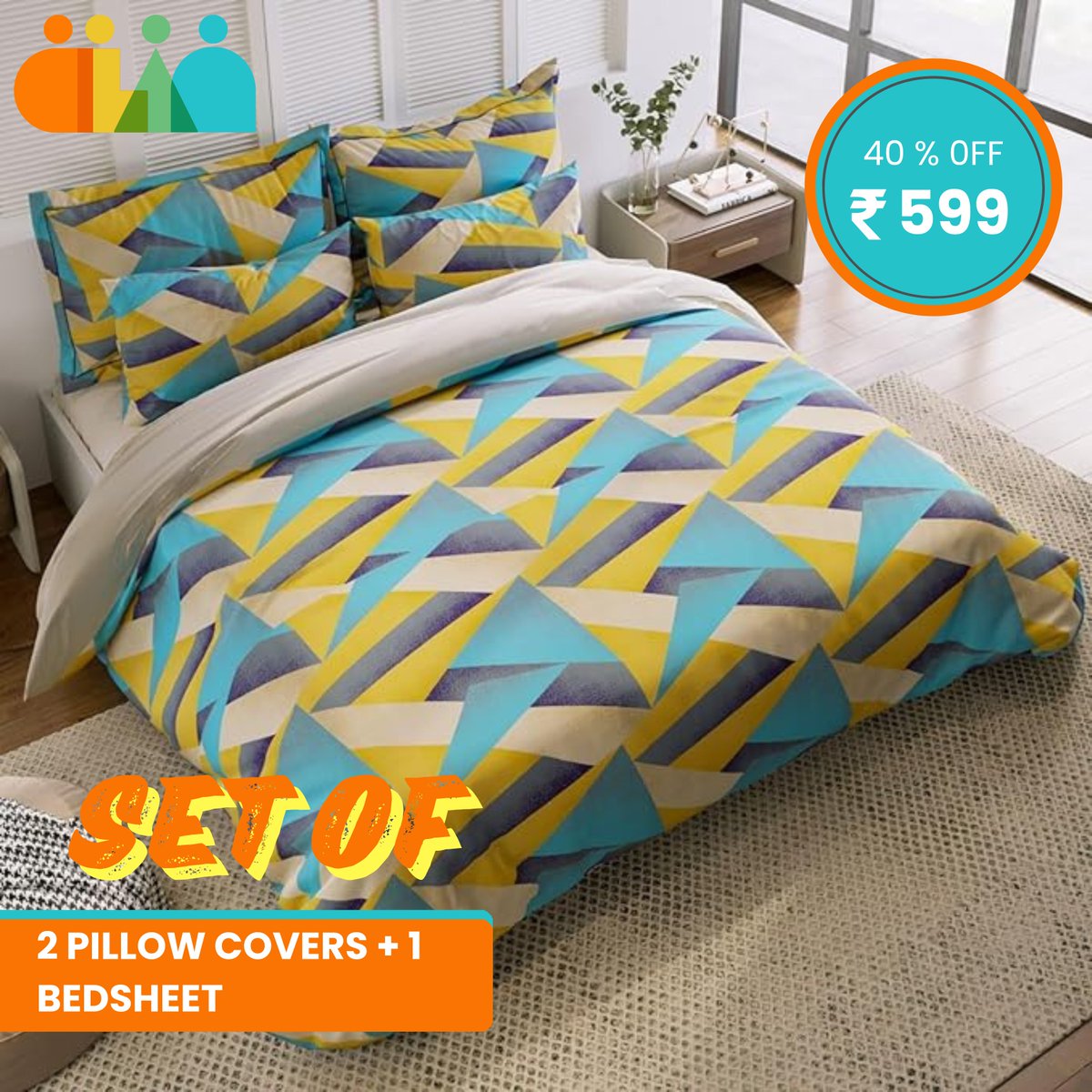 ClanBusinessNet's tweet photo. Glace Cotton Textured Fabric with All Around Printed King Size Double Bed Bedsheet with 2 Pillow Cover | 100x108 Inches| Multicolor| Prime-74Size: King https://t.co/dCinVQI9iB