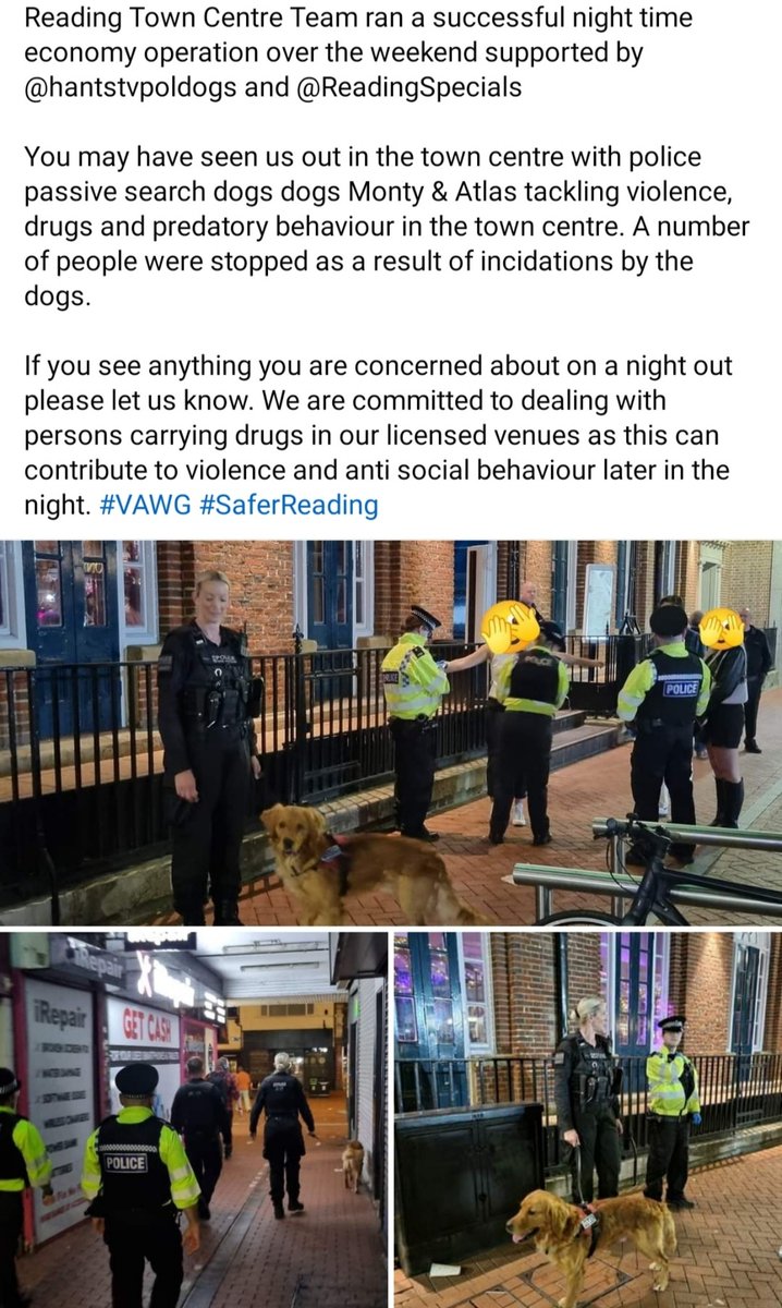 TVP_BerksWest's tweet photo. Town Centre team ran a #OpVigilant Operation with @HantsTVPolDogs our Reading TVP Specials over the weekend 👌🏼
See below 👇🏼 https://t.co/yNaLmQCzNX