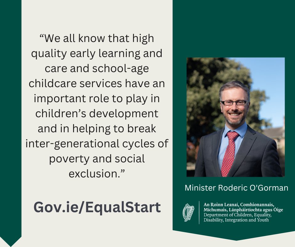 Minister @rodericogorman has today launched Equal Start - a major new model of government-funded supports to ensure children experiencing disadvantage can access and meaningfully participate in early learning and childcare. Read the press release at: bit.ly/4bMcvrs