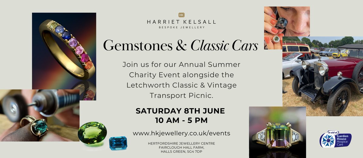 Join us for our Annual Summer Charity Event alongside the Letchworth Classic and Vintage Transport Picnic!

💎GEMSTONE EXHIBITION 
🫧 FREE JEWELLERY CLEANING 
🔨 PENDANT DESIGN WORKSHOP 
🔥 GOLDSMITH DEMONSTRATIONS

hkjewellery.co.uk/events/gemston…