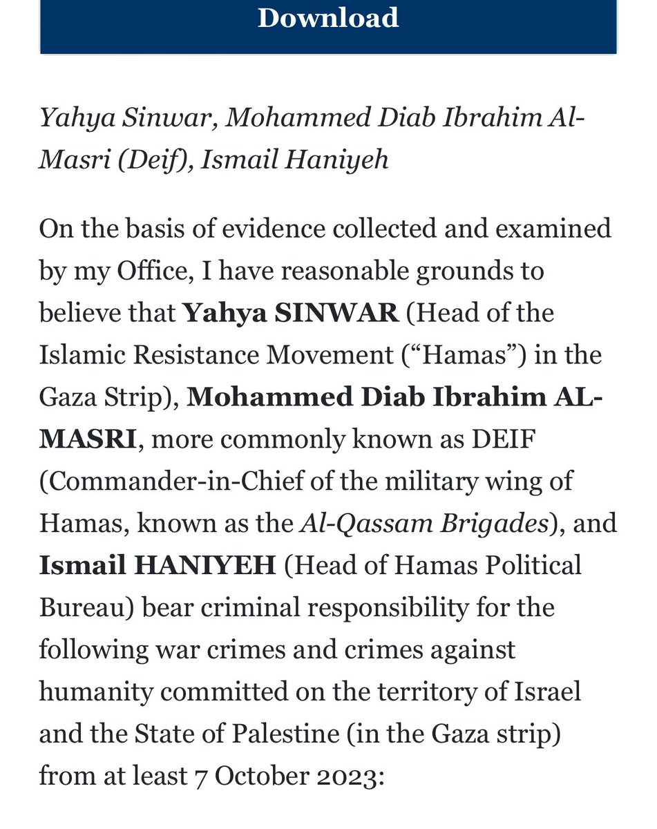 Netanyahu, Galant, Sinwar, Al-Masri and Haniyeh 

@IntlCrimCourt 
#crimesagainsthumanity