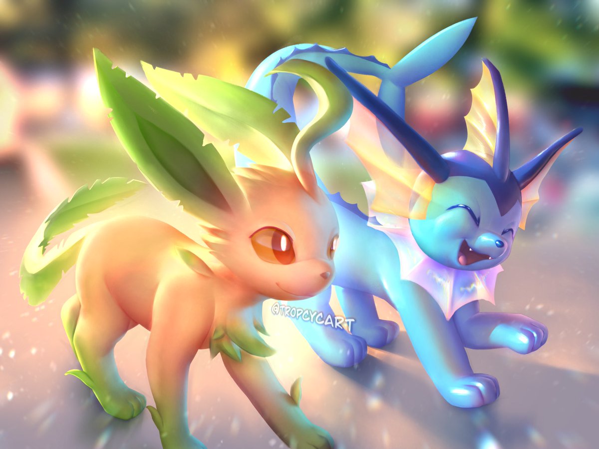 On a Stroll! #Leafeon #Vaporeon #pokemon #cute #art #fanart #digitalart, image size:1200x899