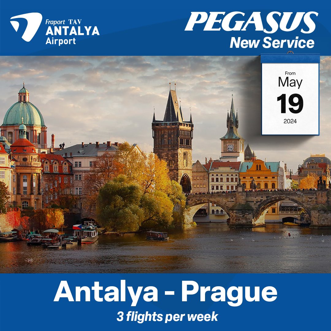 ✈️ Pegasus’tan yeni uçuş noktası! 19 Mayıs itibariyle haftada 3 kez gerçekleştirilecek olan Antalya-Prag uçuşlarını duyurmaktan mutluluk duyuyoruz. . #Prag #Antalya #tourist #tatil #uçuş #havalimanı #fraporttavantalyaairport