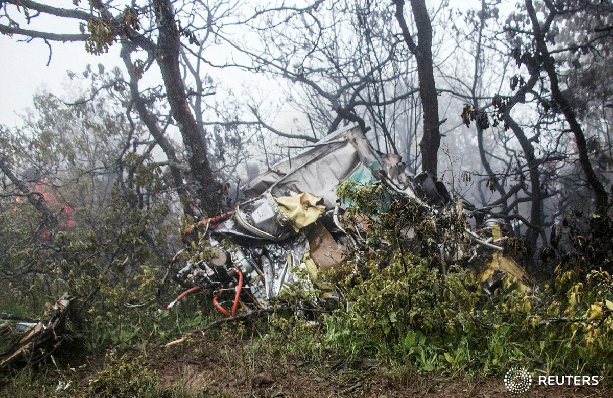 A view of the wreckage of Iranian president Ebrahim Raisi's helicopter at the crash site on a mountain in Varzaghan area, northwestern Iran, May 20, 2024. Stringer/WANA (West Asia News Agency) via REUTERS