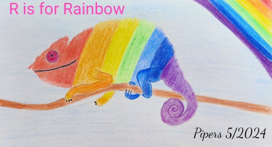 A chameleon sitting under a rainbow...🌈🦎 R is for Rainbow @AnimalAlphabets Happy AAMonday everyone! #animalalphabets #illustration #pencildrawing #artchallenge #chameleon #rainbow