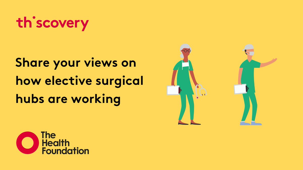 ✏️ Have your had your say yet in the @HealthFdn and @NHSGIRFT elective surgical hubs project? We want to hear your views on what's working, the impact of hubs, and where there are areas for improvement Take the survey today: thiscovery.org/project/views-…