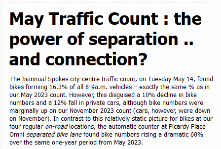 SpokesLothian's tweet photo. #SpokesCount May 2024
8-9am #LothianRoad & #ForrestRoad
Story.. https://t.co/QzducTbmUt
Messages..
1. All traffic modes down v. May 2023
2.🚲formed exactly same 16.3% of all traffic
3. In contrast, Omni separated bike lane saw huge🚲 growth
4. #LEZ maybe already impacting🚙use https://t.co/RVDvdm4igJ
