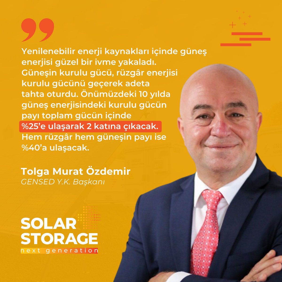 GENSED Yönetim Kurulu Başkanı Tolga Murat ÖZDEMİR'in de belirttiği gibi, güneş enerjisi yükselişte! 💡
Güneş ve rüzgâr enerjisinin payı giderek artarken, yeşil enerjiye olan geçişimiz hız kazanıyor.

#GüneşEnerjisi #Solar #Energy #SolarEnergy #Renewable #Quotes