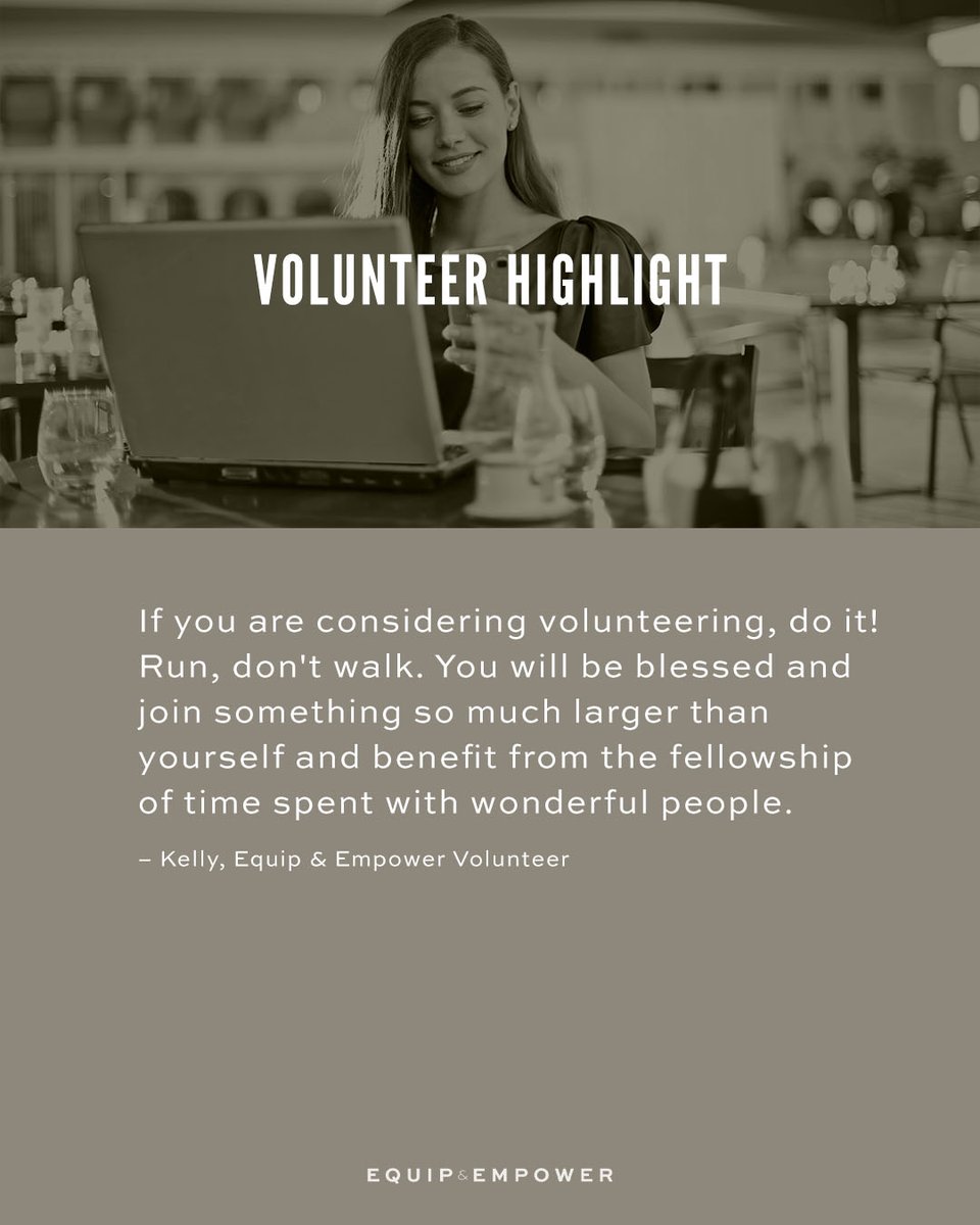 Volunteers are a huge part of what we do at Equip & Empower! I am so appreciative of every person who gives their time and talent to further God’s mission. To join us this summer, head to ChristineCaine.com/Volunteer and apply now 💛