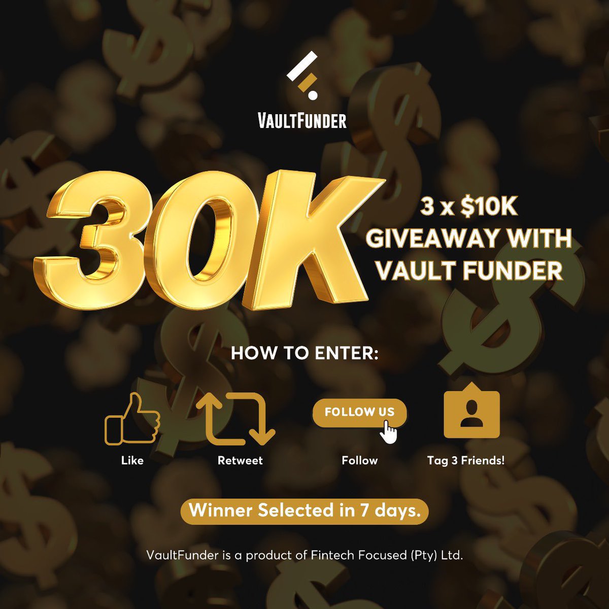 Giveaway Alert! x3 $10k Two Step Accounts! To enter: You need to follow @VaultFunder @realaditrades @CMarketbull Also follow @_iamdaedae_fr @Bumojja_Benjie @kiggundurober1 1⃣ Tag 3 friends 2⃣ Like & Repost & Comment 3⃣ Ends in 7 days On Notifications❗️❗️