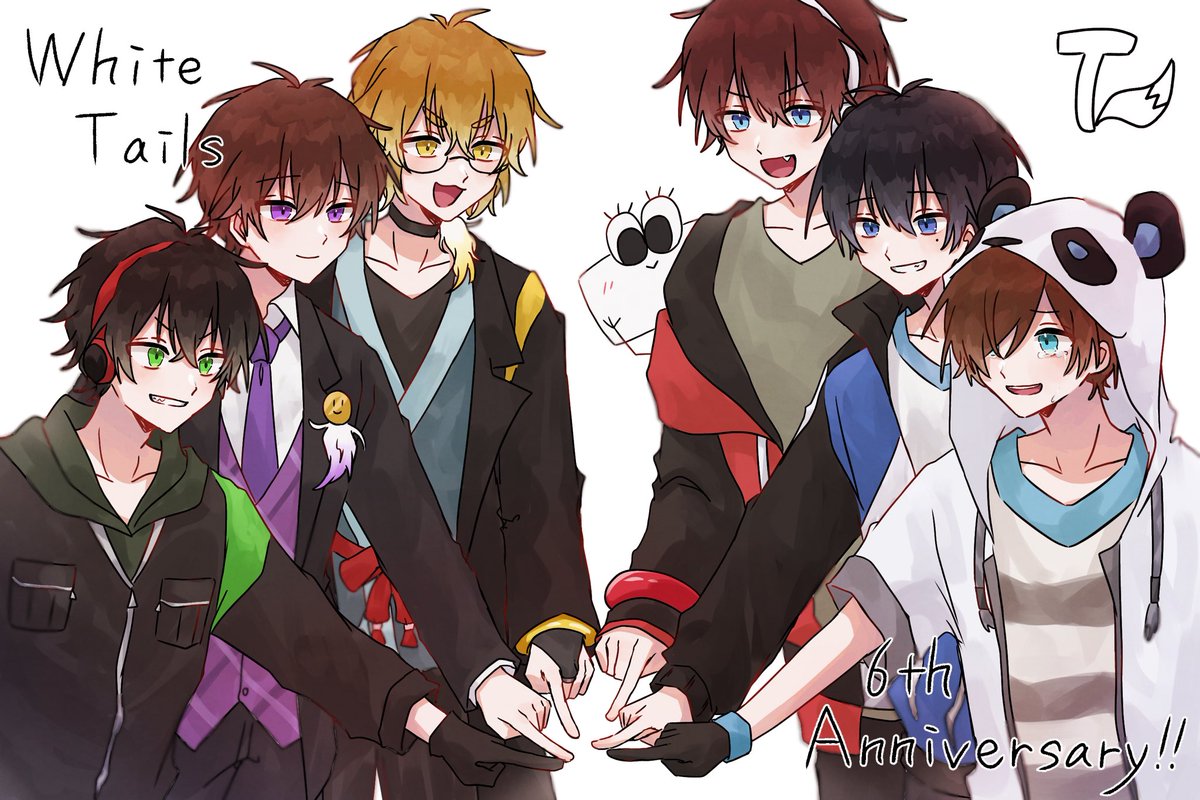 10_hinosame's tweet photo. 周年絵今年で丁度4枚目だったんですよね。これよりも前の、ずっと画力が無くて同じ画面に6人なんて収められなかった頃からずっと大好きで。人生に彩りを与えてくださって本当にありがとうございます。 https://t.co/zBvj8U3Ikz