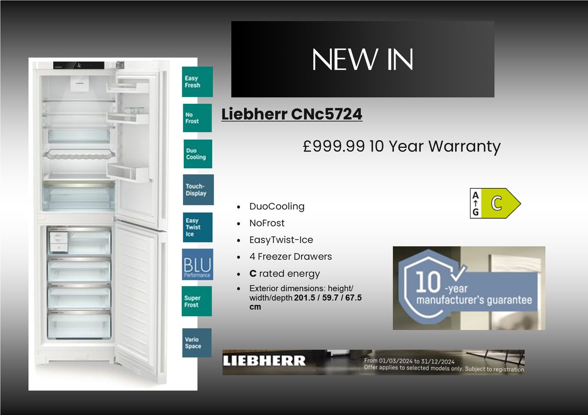 Now in stock #Sheffield the feature packed, energy efficient @LiebherrHomeUK CNc5742 Frost Free fridge freezer with a 10 Year Guarantee! Pop in store today or view more here williams-electrical.co.uk/liebherr-cnc57…

#shoplocal #FamilyBusiness #Sheffieldissuper