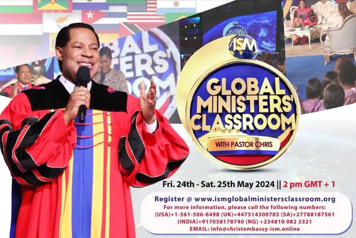 Join millions of ministers worldwide for the 2024 ISM Global Ministers’ Classroom with Pastor Chris Oyakhilome! A phenomenal time of teaching, fellowship, and divine empowerment awaits. Register now: ismglobalministersclassroom.org/v/Smd---class #GMC2024 #GlobalMinistersClassroom