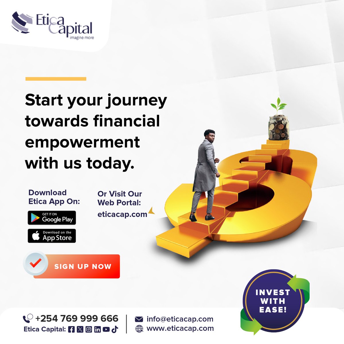 Start your journey towards financial empowerment with us today.

Etica's diverse range of investment products are designed to cater to the needs of every investor.

Call / WhatsApp 0769 999666 or Visit eticacap.com #InvestWithEase #EticaCapital #WealthTech #Fintech