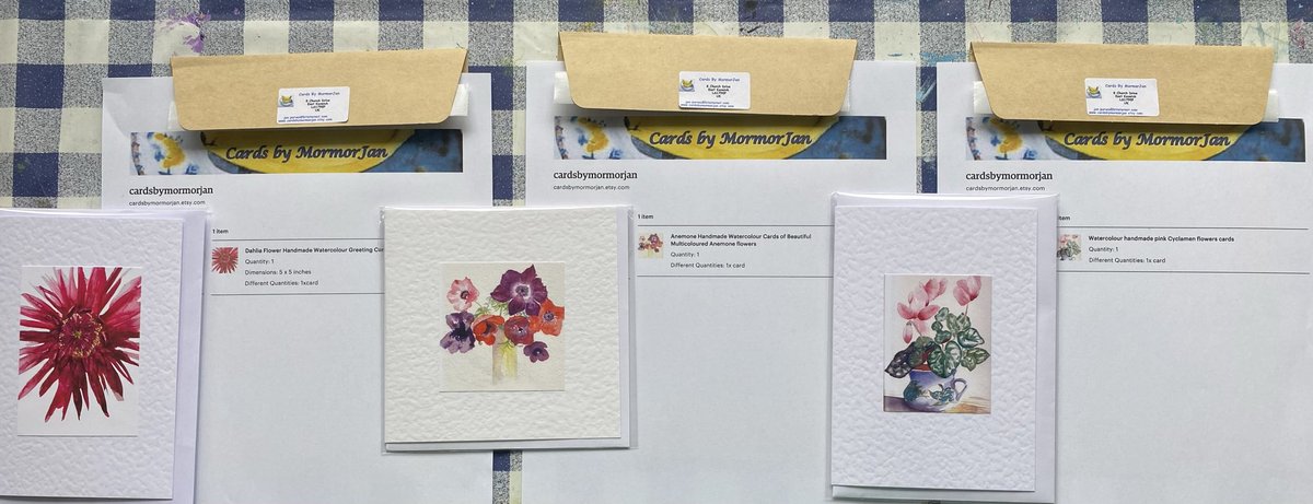 Three lovely orders ready to post cardsbymormorjan.etsy.com #MHHSBD #SMILEtt23 ⁦@CraftBizParty⁩ ⁦@TheCraftersUK⁩ #BizHour