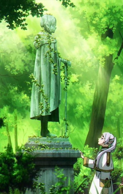 every single time i’m posting this picture.

frieren appreciating and gazing tenderly at the himmel statue that he built all over the continent for HER so that she won’t be lonely and forget about him while traveling. a true yearn-off of the century.