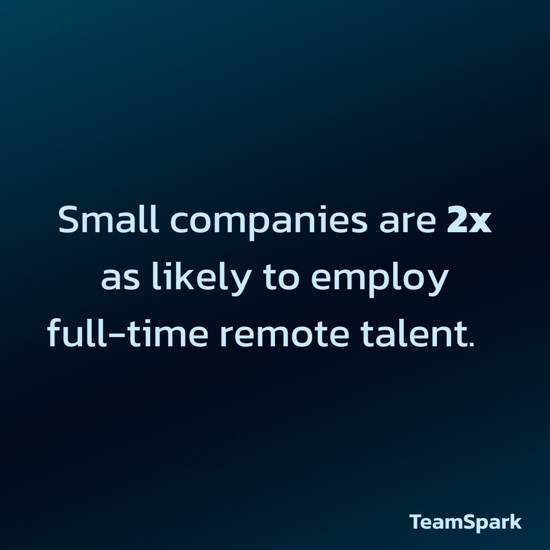 Remotely interested: Small businesses are 2x more inclined to employ remotely full-time.  

📉Reduced expenses 
🌞 increased employee happiness 
🌟 and access to a larger talent pool 

... are all benefits of this.