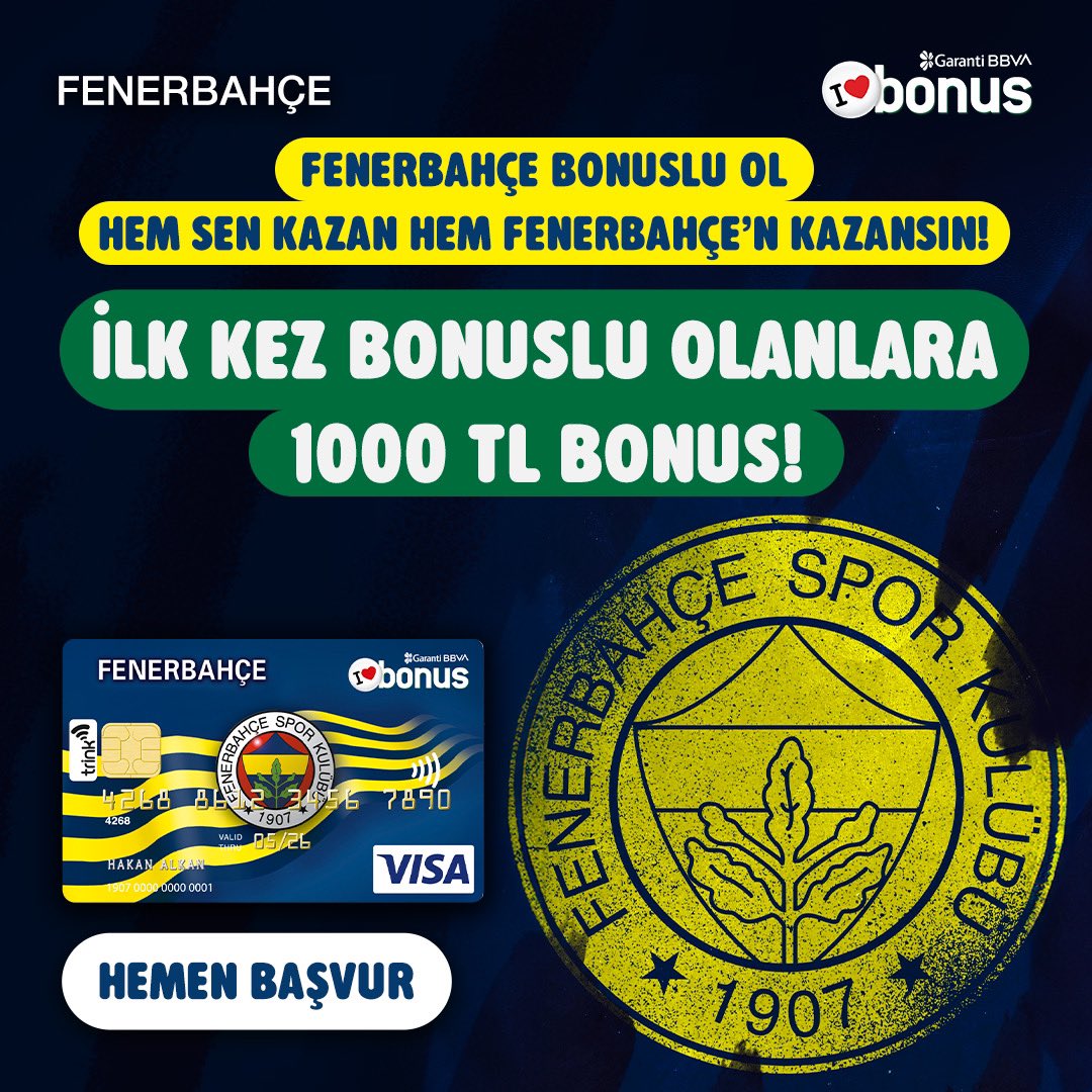 Fenerbahçe Bonus’a başvurun, 1.000 TL bonus kazanın! Üstelik Fenerbahçe Bonus ile bir ayda 7.000 TL'ye varan bonus ve daha fazlasını kazanabileceğinizi biliyor musunuz? Detaylı bilgi için: bonus.com.tr/fenerbahce-bon…