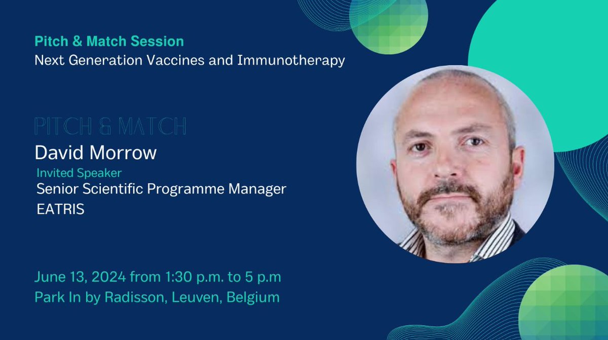 David Morrow (EATRIS Senior Scientific Programme Manager) will speak at the 'Next Generation Vaccines & Immunotherapy' Pitch & Match session. Join for 'EATRIS: providing the right tools at the right time for #VaccineDevelopment in a pandemic'. 👉More here: flandersvaccine.be/events-new/pit…