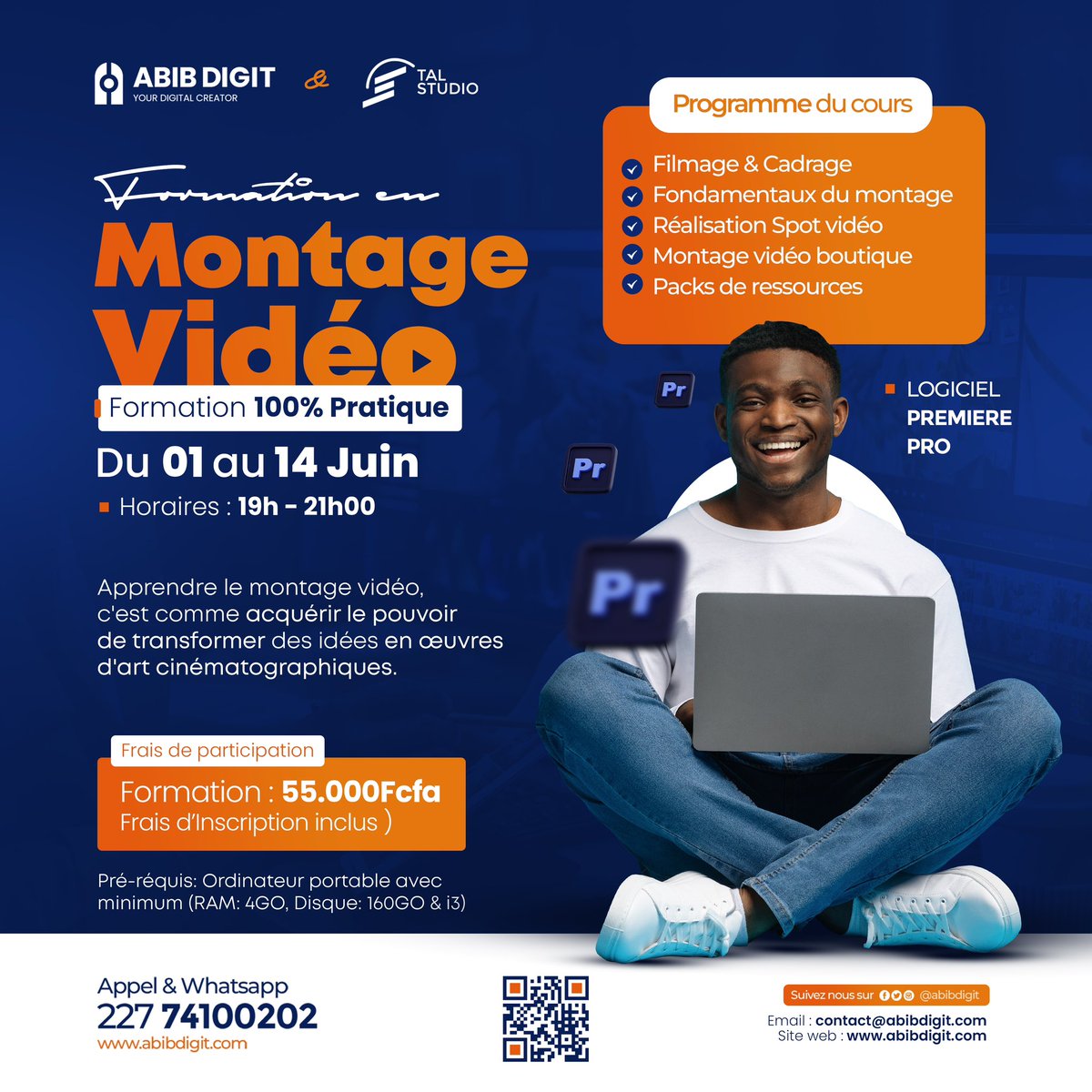 abibdigit's tweet photo. Voulez-vous apprendre à filmer et à monter une vidéo 🎥😃?

Nous lançons une formation du 1er au 14 juin 2024, qui vous apprendra à réaliser des montages professionnels ainsi qu'à maîtriser le filmage et le cadrage, avec une séance pratique sur le terrain.

Réservez votre place dès maintenant pour notre formation en montage vidéo 😃⤵️

https://t.co/HFPp6JcBLT