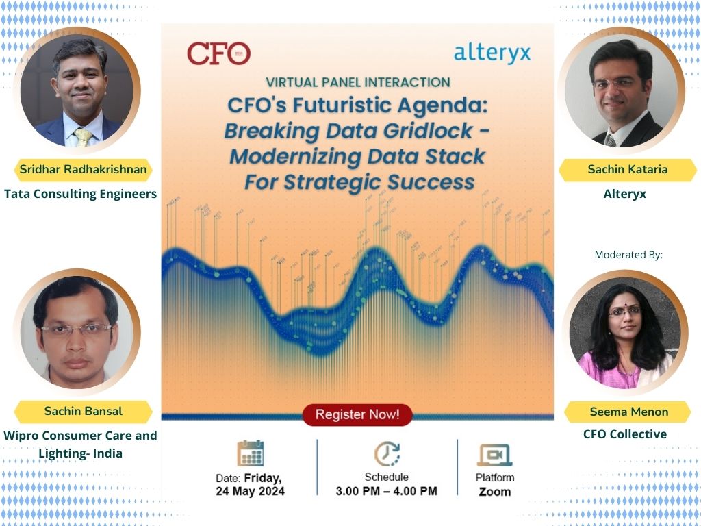 Join us in a Virtual Panel Interaction on ‘CFO's Futuristic Agenda: Breaking Data Gridlock - Modernizing Data Stack for Strategic Success’, on Friday, May 24th, 2024, from 3.00 to 4.00 PM.

Click here to register: lnkd.in/ggXMAzfP