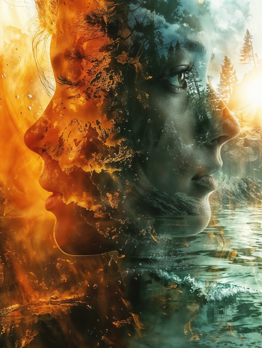 In flames and forests, her spirit dwells,  
A tale of earth and fire she tells.  
Eyes that hold the depths of sea,  
A soul untamed, forever free.

#AIart