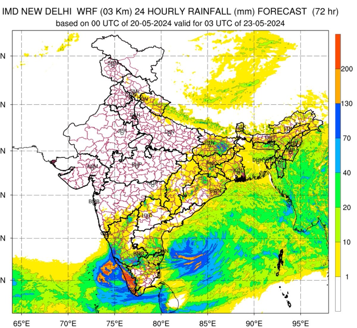 As predicted, areas in #Kerala have already seen around 200mm+ rainfall accumulation over last 2 days! ⚠️Much more to come next 48-72hrs as the shear zone looks likely to spin a mesoscale #vortex that can dump massive amounts 🌧️🌧️ ⚠️Need to stay alert as IMD's high res models