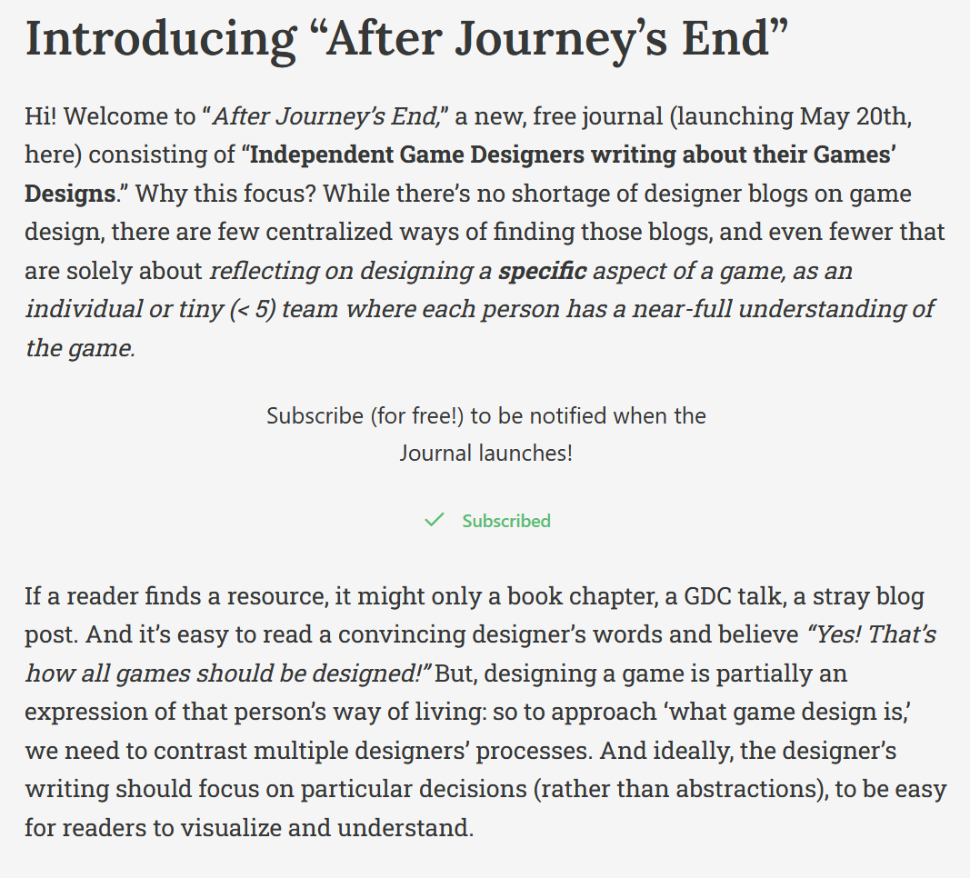Volume 1 of After Journey's End, a new game design journal, featuring 10 independent designers talking about their own games... is out!! Read for free here, and consider sharing! afterjourneysend.substack.com/p/volume-1-is-…
