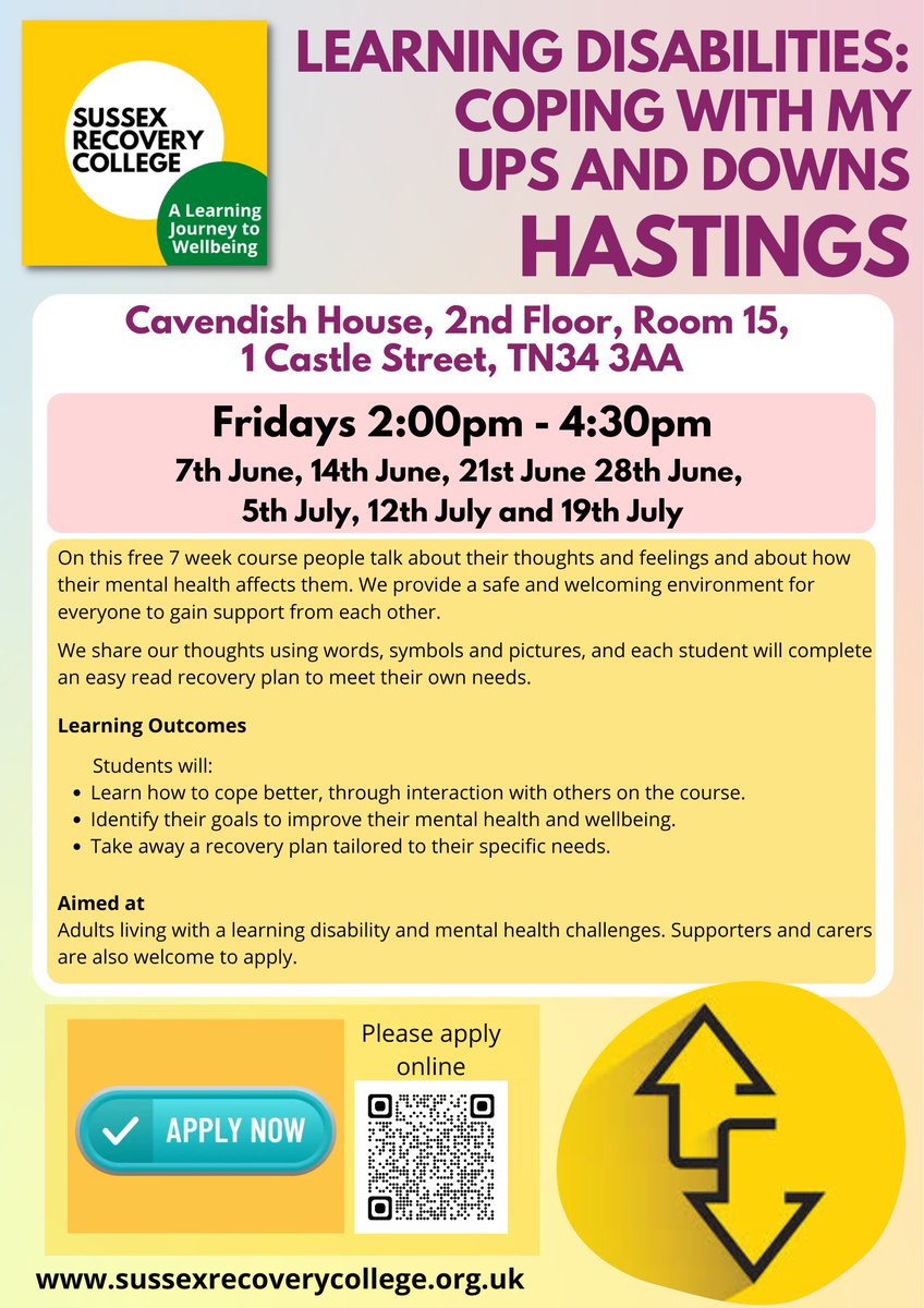 Sussex Recovery College (@susreccoll) on Twitter photo Spaces still available for Learning Disabilities - Coping with my ups and downs.
You can apply here
src.envelope.host/courses/courseā¦
7 week in person course
All courses are free for those living in Sussex.
Become a recovery hero!
<a href="/ESHTNHS/">East Sussex Healthcare NHS Trust</a> <a href="/SPFT_NHS/">Sussex Partnership</a>
Please share Spaces still available for Learning Disabilities - Coping with my ups and downs.
You can apply here
src.envelope.host/courses/courseā¦
7 week in person course
All courses are free for those living in Sussex.
Become a recovery hero!
<a href="/ESHTNHS/">East Sussex Healthcare NHS Trust</a> <a href="/SPFT_NHS/">Sussex Partnership</a>
Please share