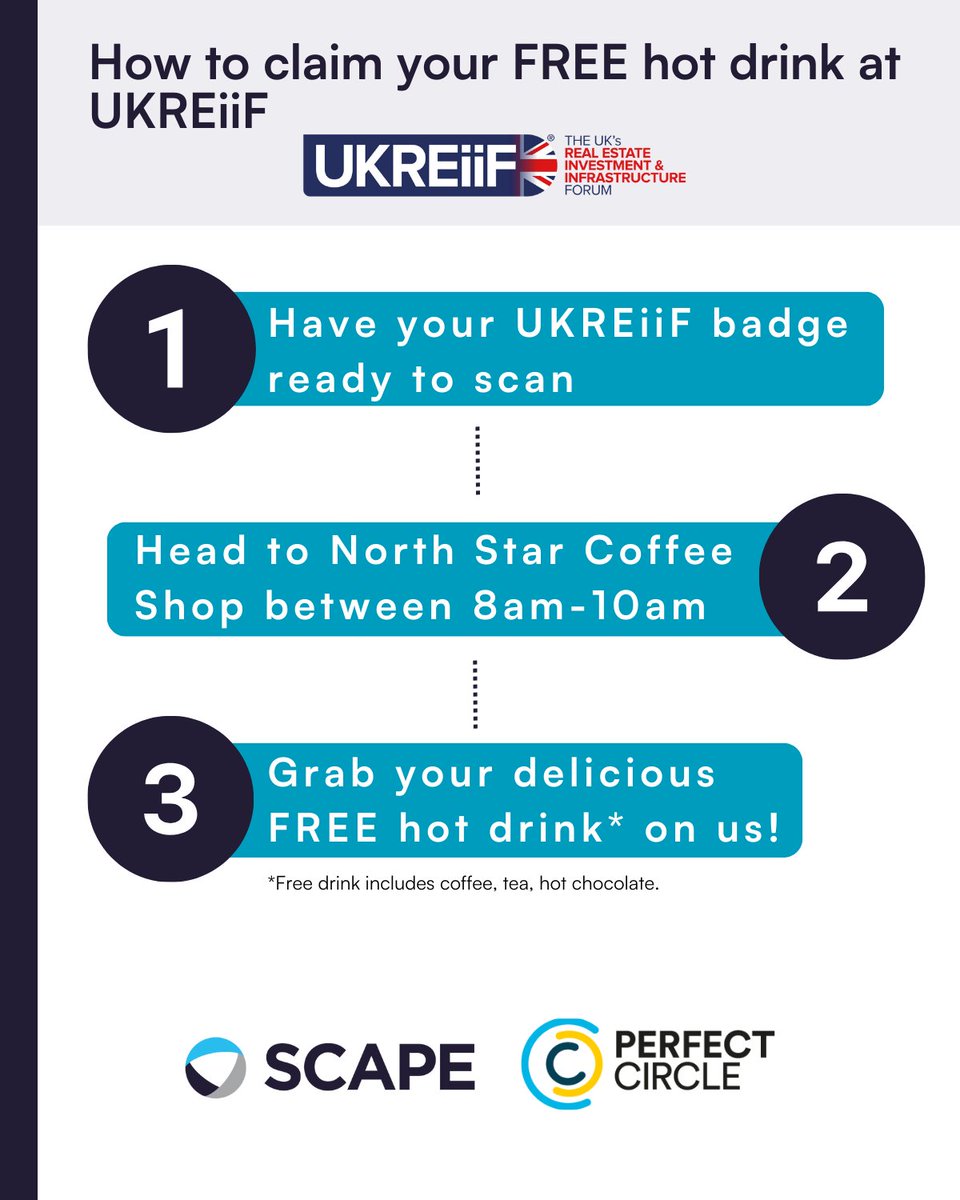 Start your morning tomorrow at UKREiiiF with a delicious hot drink, all courtesy of @Scape_Group and our consultancy delivery partner, @Perfect_Circle_ Book a meeting with our team now and find out how: eu1.hubs.ly/H08T9P50
