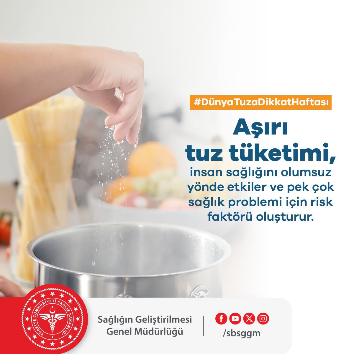 Aşırı tuz tüketimi, insan sağlığını olumsuz yönde etkiler ve pek çok sağlık problemi için risk faktörü oluşturur. #DünyaTuzaDikkatHaftası