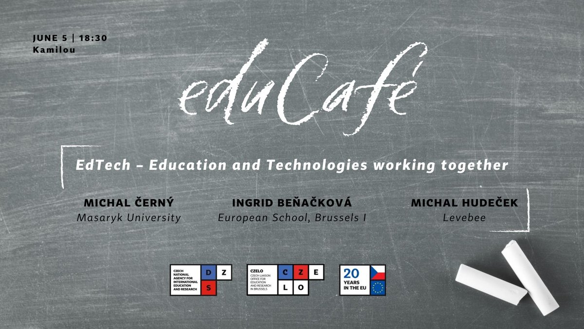 EduCafé v Bruselu (<a href="/dzs_cz/">Dům zahraniční spolupráce</a>) o edTechu. S Ingid Benačkovou, <a href="/MichalHudecek/">Michal Hudecek</a> a se mnou. Mluvit budeme o informační gramotosti, přiměřenosti technologií ve výuce, etice vzdělávacích dat, roli univerzit v edtechu i digital wellbeingu. Moderuje <a href="/a_psychogyiou/">Angeliki Psychogyiou</a>. 
dzs.cz/en/article/don…