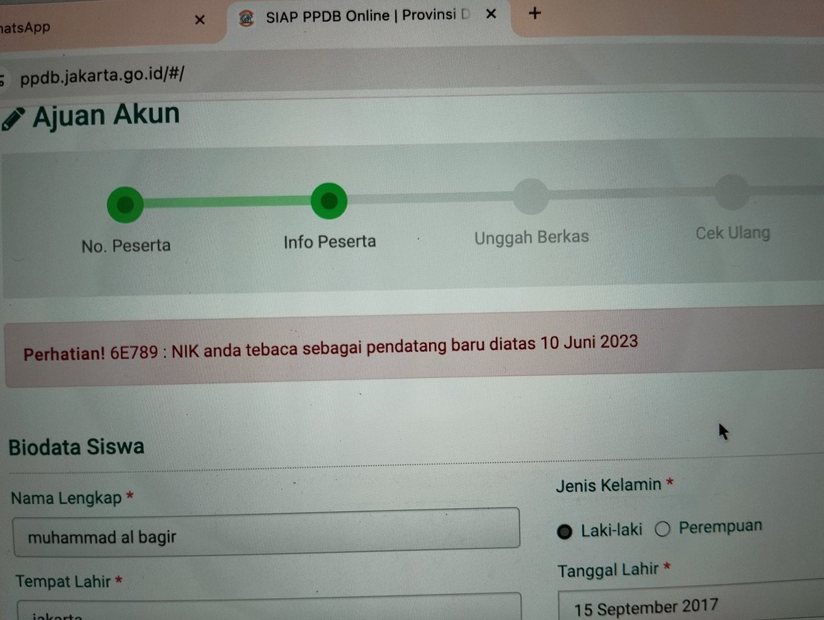 IhsanVoc's tweet photo. Halao min @PPDBDKI1 saya mau buat akun untuk ppdb ad tapi ada kendala seperti gambar di bawah? Ada solusi ga ya? https://t.co/a8ZKdn8X3O