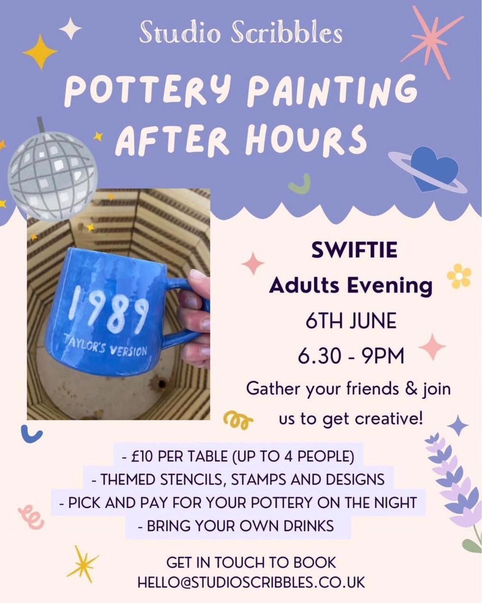 LoveNewmarket's tweet image. Some exciting events coming up at Studio Scribbles in the next few weeks. Visiting The Sleeping Princess on Thursday 30th May between 10.30 - 12.30 or enjoy an evening of pottery after hours and paint in peace 🎨 

#WhatsOn #StudioScribbles #SupportLocal #LoveNewmarket #Newmarket