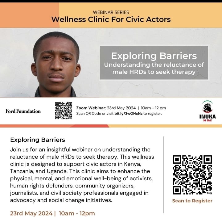 We are on our 4th week for the wellness clinic. An interesting topic proposed by one of the Civic Actors. Exploring Barriers: Understanding the Reluctance of Male HRDs to seek Therapy Register and join bit.ly/3wOHcNz