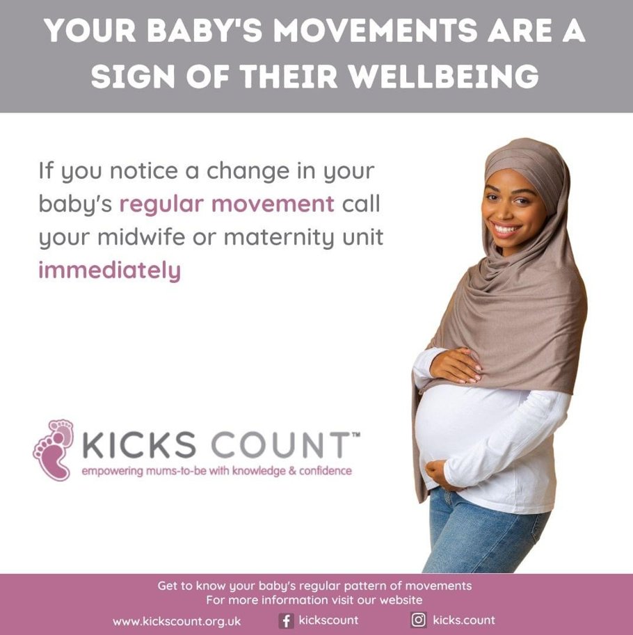 Your baby’s movements are a sign of their wellbeing If you notice a change in your baby’s regular movement call your midwife or maternity unit immediately. For more information visit the link below 👇 kickscount.org.uk