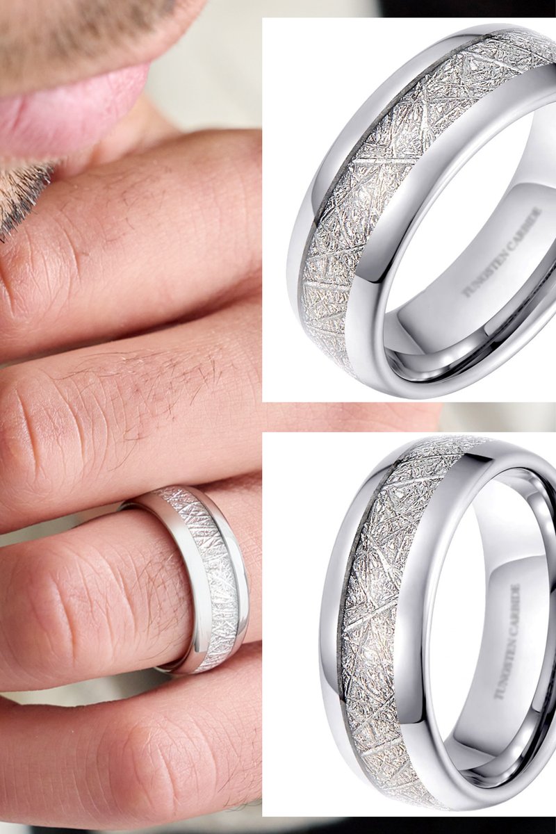 Tungsten carbide band (8mm) with polished finish and man-made meteorite inlay Code 355 - bit.ly/2MDS6ud #besttohave #besttohavejewelry #besttohaverings #wedding #engagement #weddingrings #weddinginspiration #tungsten