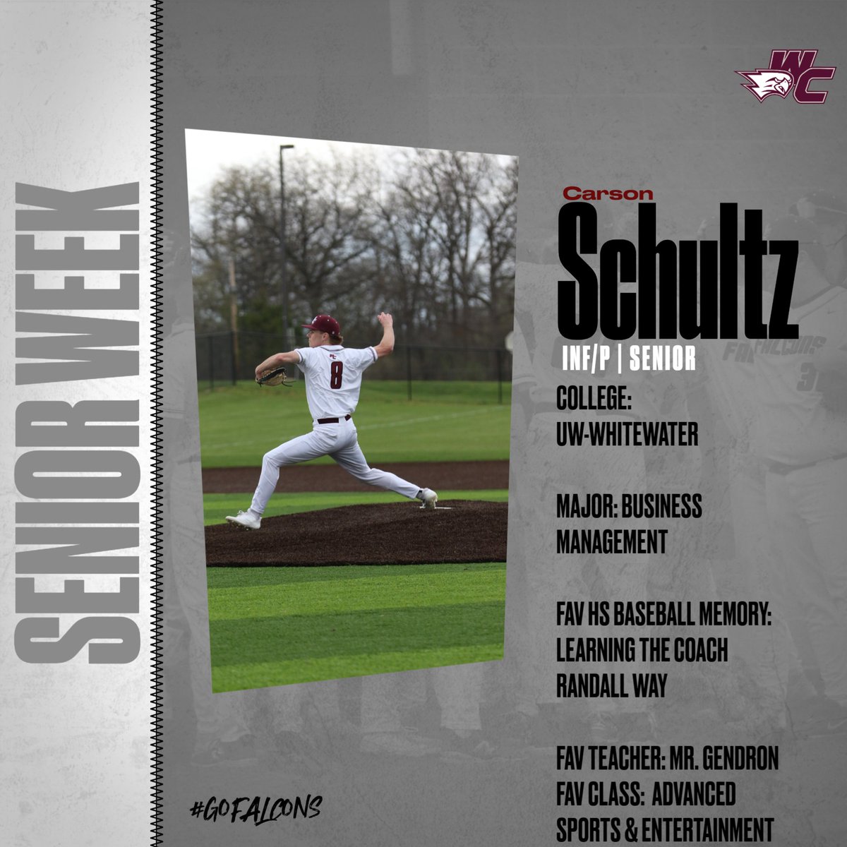 Today's Senior Focus: Carson Schultz. Thank you for your dedication and commitment to Central Baseball!