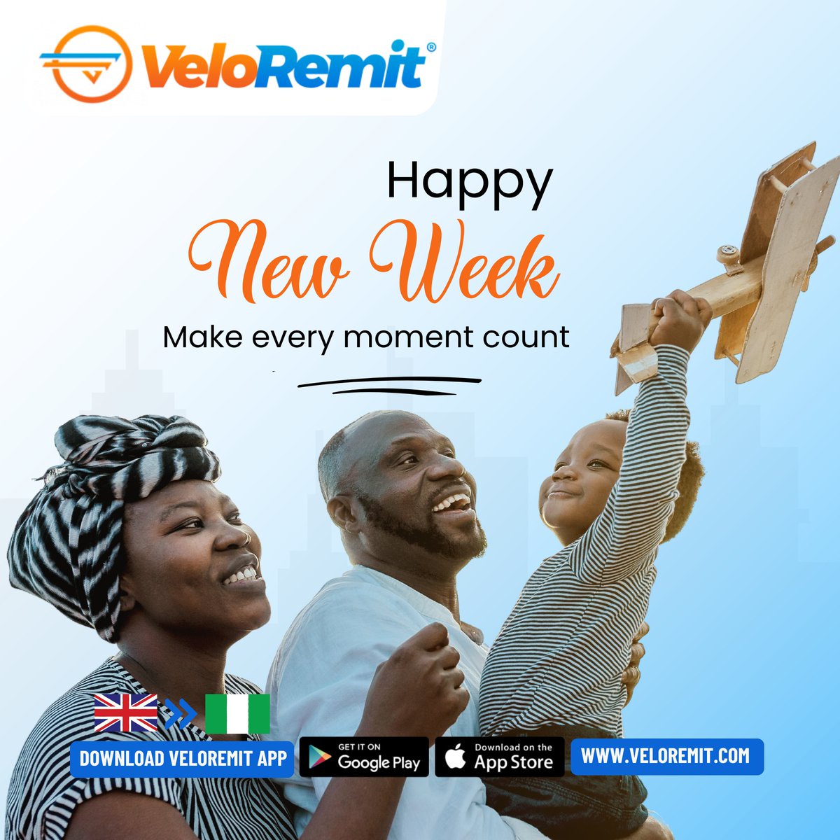 veloremit's tweet photo. 🎉Happy new week! 🇬🇧🇳🇬 Make every moment count and turn your dreams into reality. Embrace new opportunities and spread positivity wherever you go✨ #veloremit #happynewweek #makeitcount  #inspiration #nigeriansinuk #etioba_velo✅ #moneytransfer #uktonigeria #greatrates #zerofee https://t.co/C8K5db0fQx