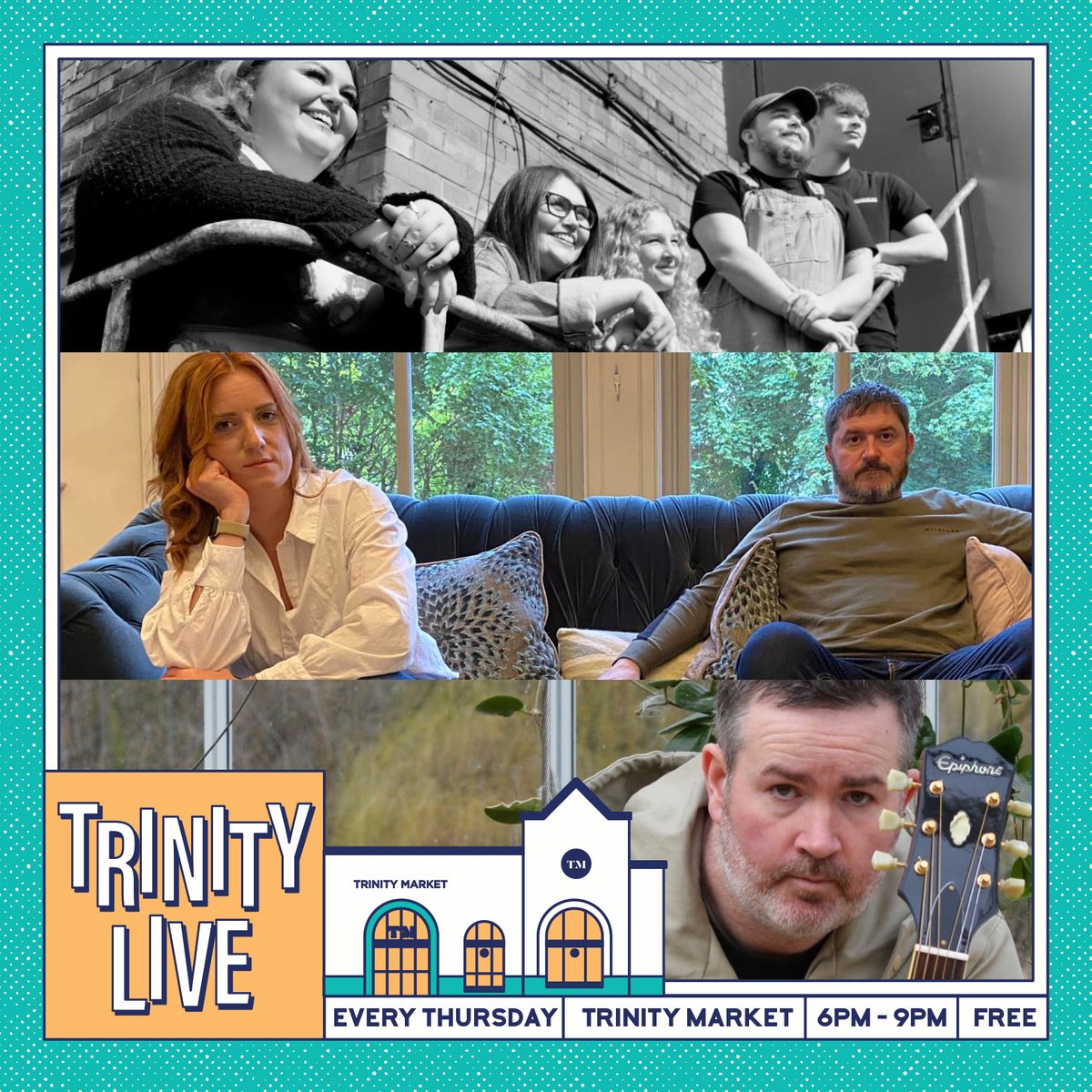 TONIGHT @TrinityMarket1: 1️⃣ All Gone South: 8:15pm Hull 5-piece Indie Pop band with funk&soul-inspired hooks 2️⃣ @ontherise83: 7:30pm Music full of emotion, connection and a walk through life’s twists and turns 3️⃣ @mattcrossland12: 6:45pm Acoustic singer-songwriter from Hessle