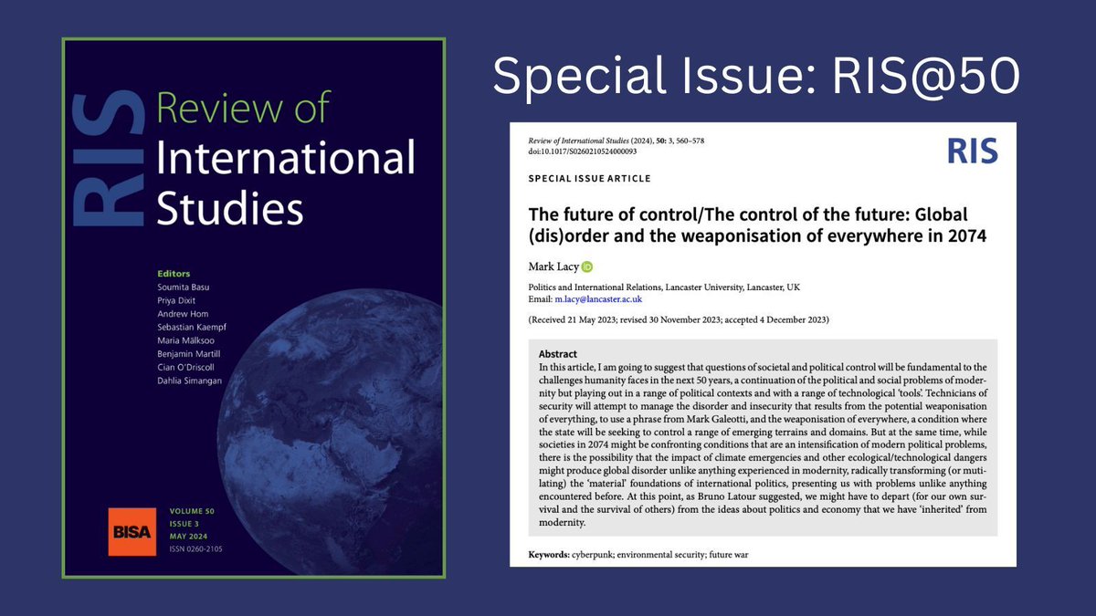 In our latest issue, Mark Lacy explores notions of political and social control as primary factors for global politics over the next fifty years. 📄 Read here, it's #OpenAccess ➡️ buff.ly/3QwUdCk @MYBISA @CUP_PoliSci