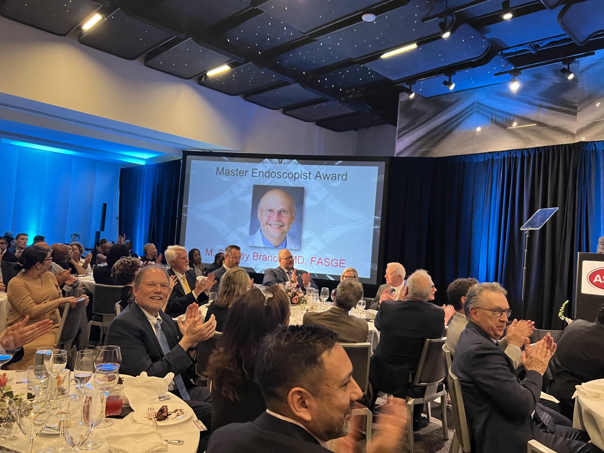 Duke_GI_'s tweet photo. 🎉 Last night, we celebrated Dr. Stan Branch's remarkable achievement as he was honored with the prestigious ASGE Crystal Award for Master Endoscopist! 🏆 His dedication and excellence in the field are truly inspiring. Congratulations, Dr. Branch! #Endoscopy #MedicalExcellence https://t.co/Vn9vEq0iDf