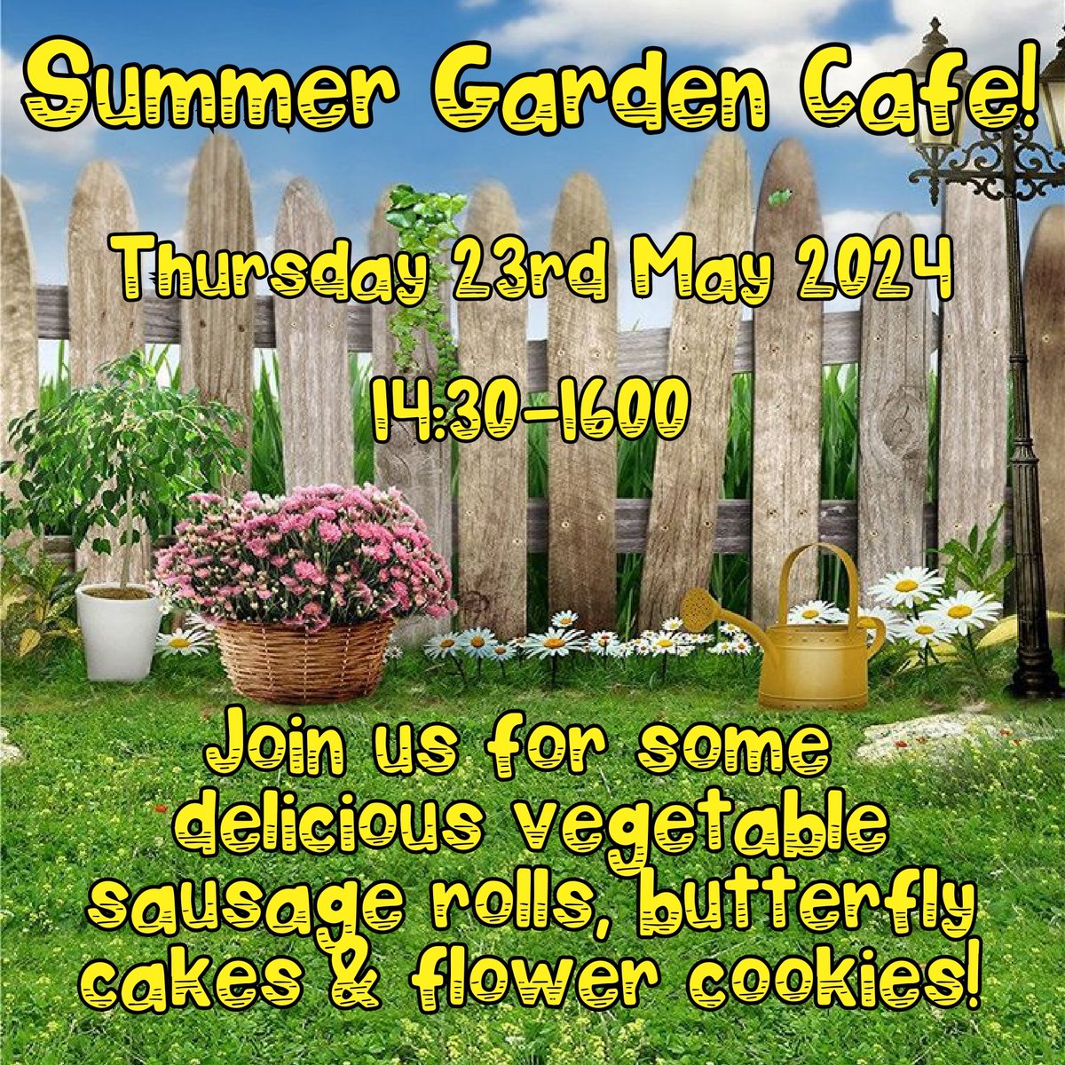 Join us this Thursday for our Summer Garden Community Cafe! 

We will have some fantastic treats on offer including butterfly cakes, vegetable sausages rolls and flower cookies! 

See you all on Thursday 23rd May between 14:30 &amp; 16:00!